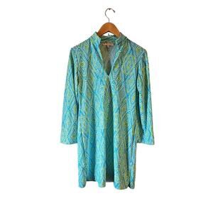 Jude Connally sz small green turquoise Jude Cloth mandarin collar shift dress